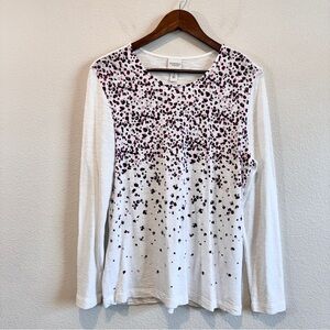 Chico’s Abstract Spotted Embellished Long Sleeve Tee Soft Chic Top Size 1 Medium